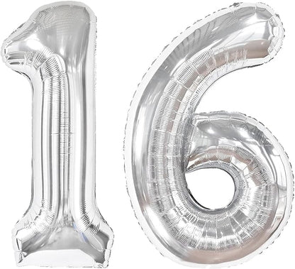 16 Balloon - Silver Birthday Number Balloons, 40 Inch Decorations Men Women | by ALPHADELTAPI