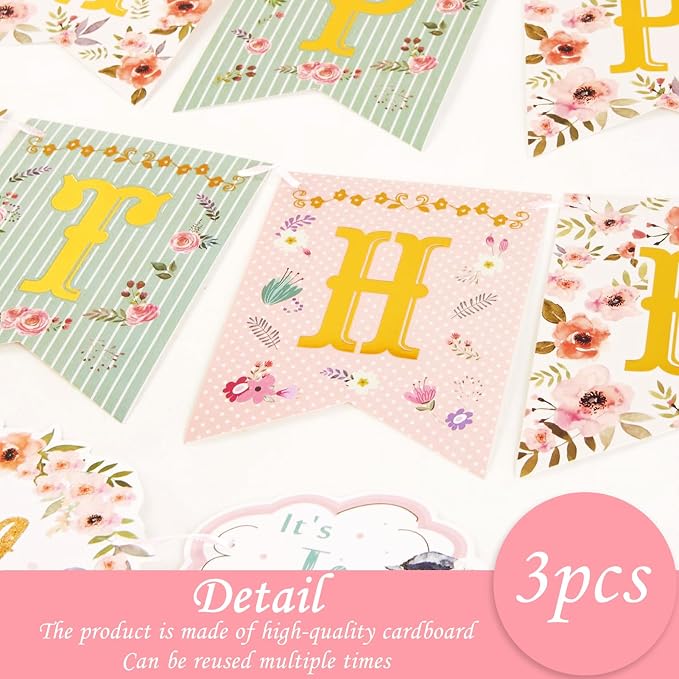 SUNBEAUTY Floral Tea Party Birthday Decorations Tea Happy Birthday Banner - Image 4