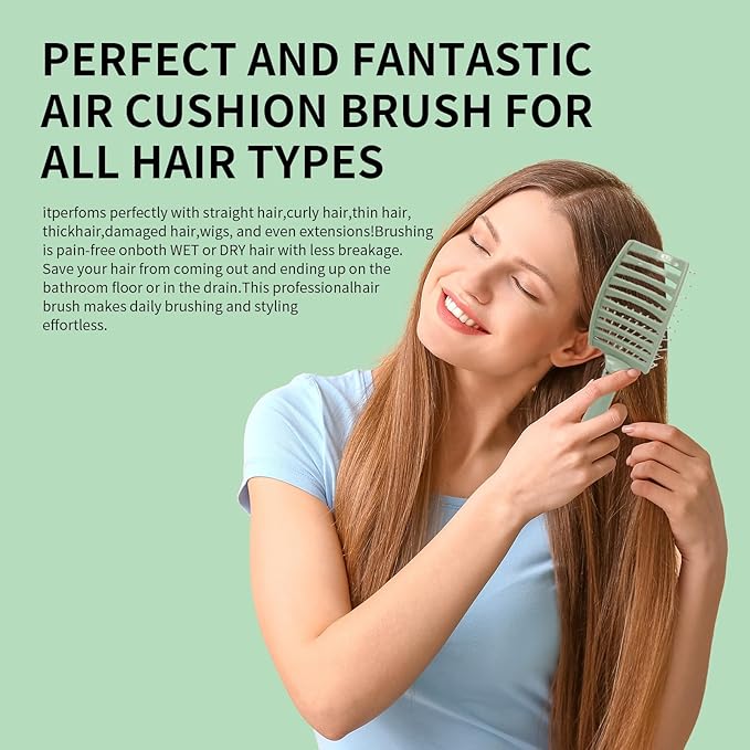 2 Pack-Air Cushion Comb Brush and Curved Vented Hair Brush,Hair brush with Effortless Tangle Removal,For Wet Dry Damaged Curly Hair for Women Men Boys Girls Kids.