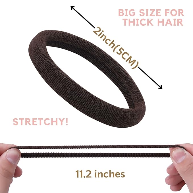 60 Pcs 2 Inch Neutral No Damage Hair Ties for Women Thick Hair, Large Soft Seamless Nylon Fabric Elastic Hair Ties Ponytail Hair Holders Hair Elastics Hair Band for Women