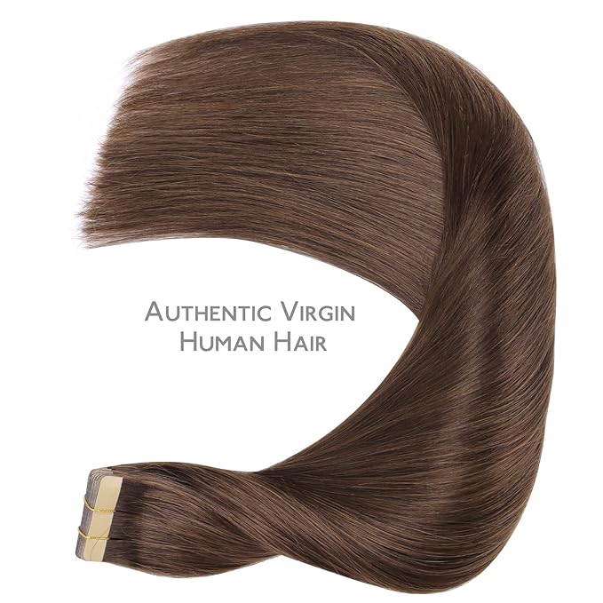WENNALIFE Tape in Hair Extensions Human Hair, 20pcs 50g 22 inch Chocolate Brown Remy Hair Extensions Straight Human Hair Tape in Extensions Skin Weft Tape Extensions Human Hair