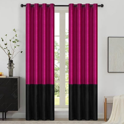 BULBUL Modern Hot Pink Black Velvet Curtains Luxury 84 inch by ModernShinyVelvetCurtains