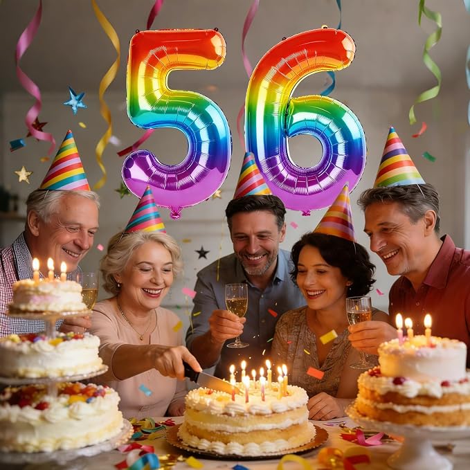 40 Inch Number 56 Balloons for 56th Birthday Party Decorations, 0-100 Rainbow - Image 2