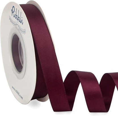 Ribbli Burgundy Satin Ribbon 5/8 inch x Continuous 25 Yards, Double Faced Satin by Ribbli