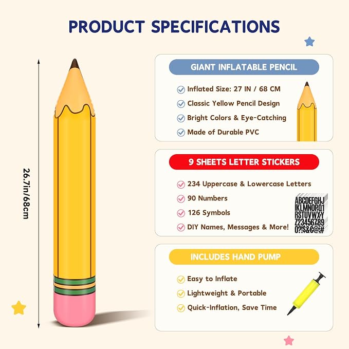 GLEAVI 12 Pcs Inflatable Pencil Balloon Set - Image 8
