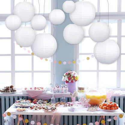 10pcs White Round Hanging Paper Lanterns, 4 Size | Chinese Paper Lanterns - Image 4