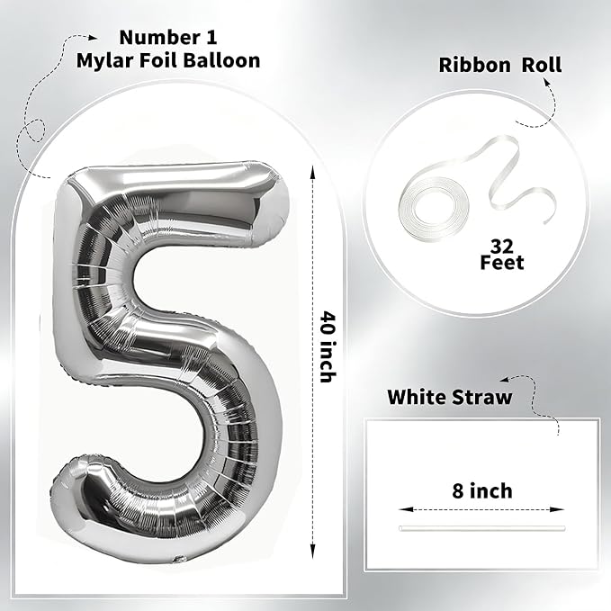 Number Balloons Silver Party Balloon - Image 2