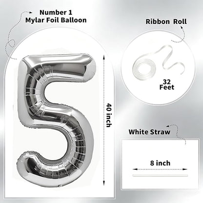 Number Balloons Silver Party Balloon - Image 2