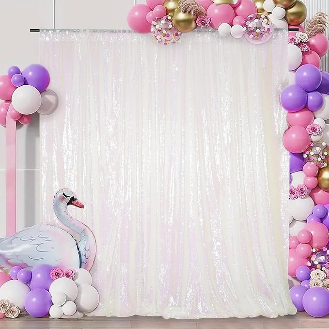 Juya Delight White Iridescent Sequin Backdrop, 6ftx6ft Glitter Photo Backdrop by JuyaDelight