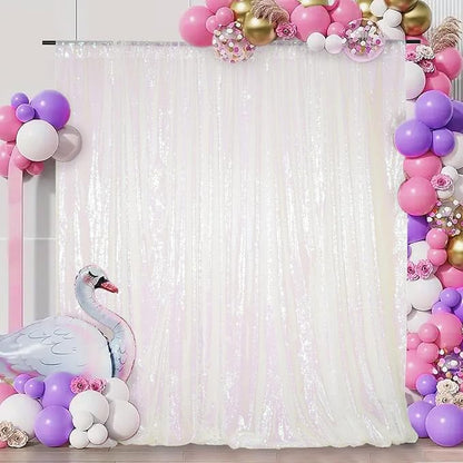 Juya Delight White Iridescent Sequin Backdrop, 6ftx6ft Glitter Photo Backdrop by JuyaDelight