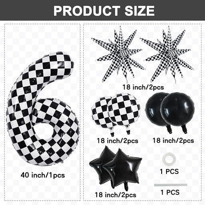 TONIFUL 6th Birthday Balloons Kit 40 Inch Checkered Number 6 Foil Balloon | - Image 2