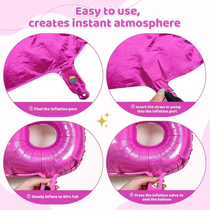 Hot Pink HBD Balloons, HBD Foil Balloon - Image 3