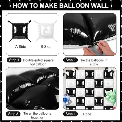Black and White Square Foil Balloons 25 Pcs Metallic Black and White Balloons - Image 3