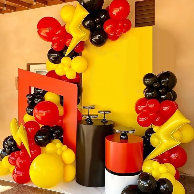 Red Black Yellow Balloons Arch Garland Kit, Cartoon Birthday Party Balloons - Image 4