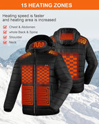 Heated Jacket for Men and Women, Black Winter Coat with Bαtterγ Pack,15 Heating Zone Heated Coat