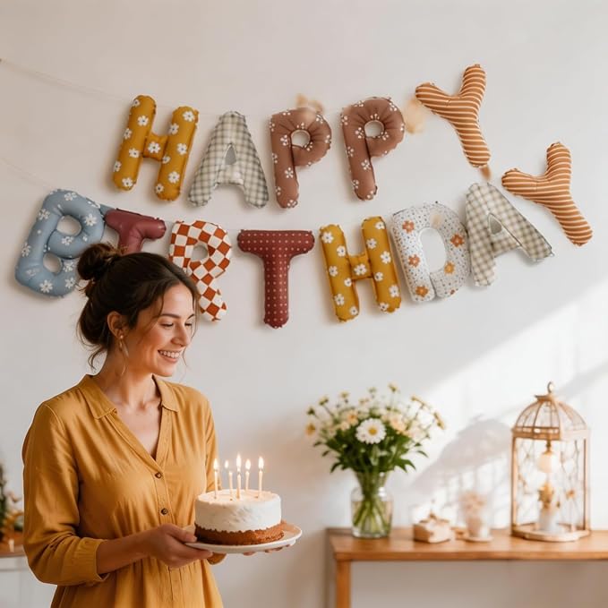 Boho Retro Happy Birthday Foil Letter Balloon Banner, 16 Inch, Birthday Party - Image 6