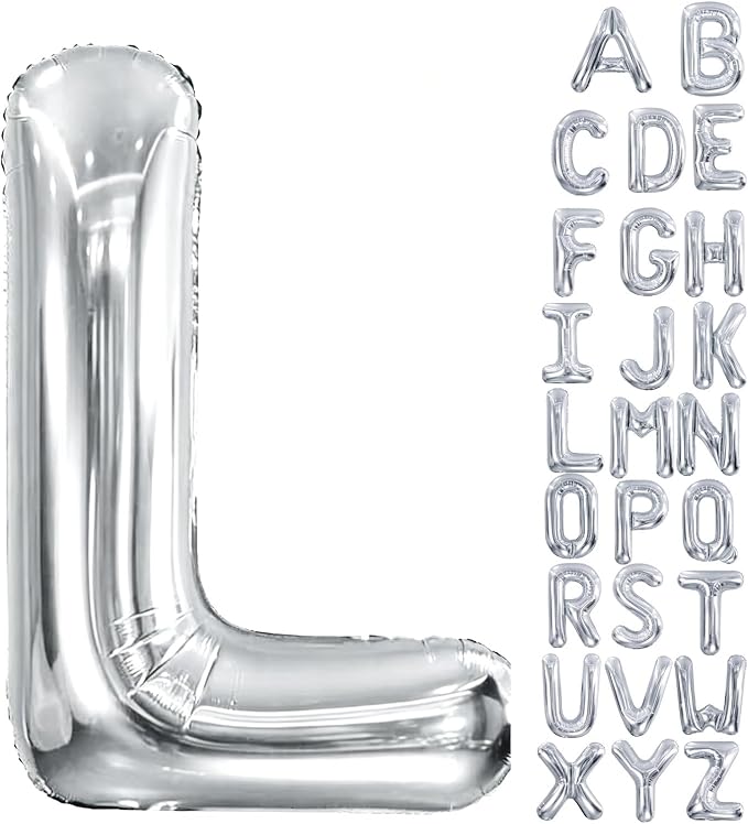 40 Inch Silver Letter Balloon, Large Foil Alphabet Balloons Birthday by Aeniaza