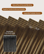 VINBAO Invisi Edge Seamless Tape in Hair Extensions Human Hair 18in 50g 20pcs Chocolate Brown to Caramel Blonde Balayage Injected Tape-ins Extensions Natural Look 18inch #4/27/4