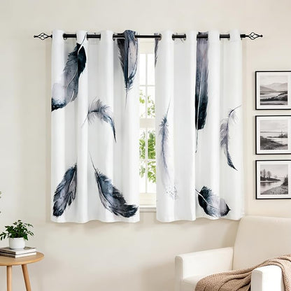 SUBRTEX Boho Leaf Printed Curtains 63 inch Long 2 Panels, Room Darkening - Image 5