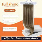 Full Shine Seamless Clip in Hair Extensions Human Hair Brown Balayage Hair Extensions Real Human Hair Brown with Blonde Highlights Softness 18 Inch 8 PCS 120 G
