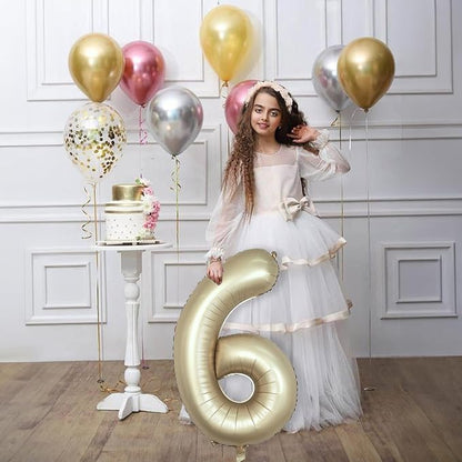 40 Inch Balloon Number 6 Champagne Gold, Large Foil Metallic Light Gold 6 - Image 5