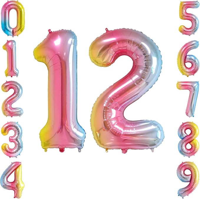 40 Inch Rainbow Foil Number 12 Balloon by TNCDJKPA