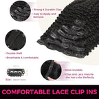 Lashey Clip in Hair Extensions Real Human Hair 7pcs 120g Kinky Curly Clip in Hair Extensions Human Hair Natural Black 14 Inch Clip in Hair Extensions Black Women