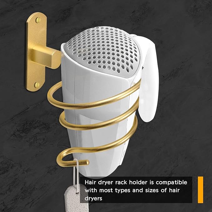 Bathroom Hair Dryer Holder Hair Care Tools Holder Wall Mount (Gold)