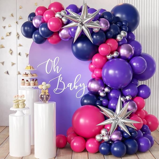 MEBAY Hot Pink Purple and Nave Blue Baloon Garland Arch Kit by MEBAY