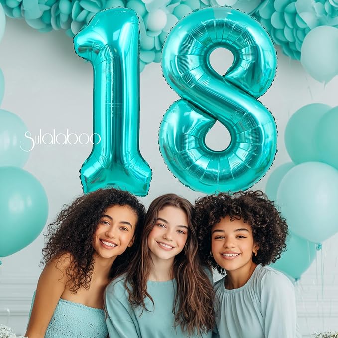 40 Inch Big Teal Blue Number 18 Foil 0-9 Mylar Helium Balloons | Large Digital - Image 6