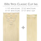 WENNALIFE Clip in Hair Extensions, 150g 14 Inch 9pcs Bleach Blonde Human Hair Extensions Thicker Clip in Hair Extensions Real Human Hair Clip Set Double Weft