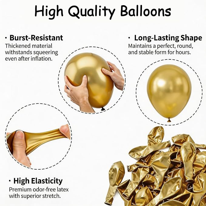 50pcs Metallic Gold Balloons 12 Inch, Premium Shiny Chrome Latex Balloon - Image 4