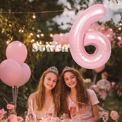 SUWEN 40 Inch Pink Large 6 Number Balloons Big Foil Helium Number Balloons 0-9 - Image 2