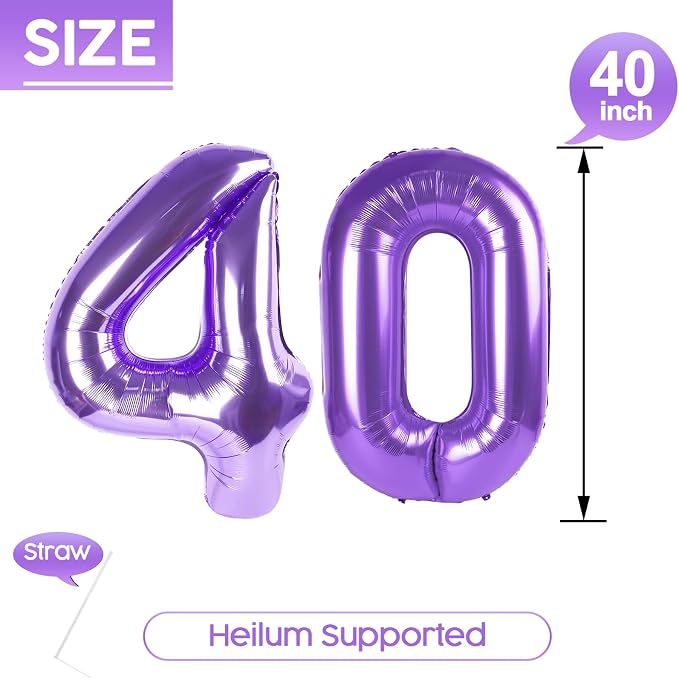 40 Balloon - Purple Birthday Number Balloons, 40 Inch Decorations Men Women | - Image 5