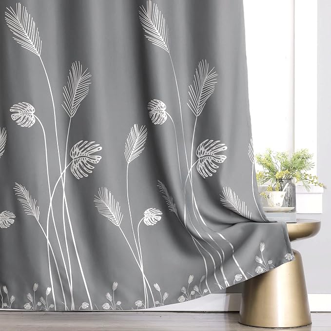 Sliding Glass Door Curtain 80W x 96L Inch Grey and Silver Blackout Curtain Palm - Image 4