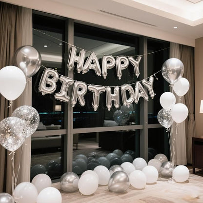 Silver Happy Birthday Balloon Banner Set -16 Inch Foil Letters Balloons - Image 5