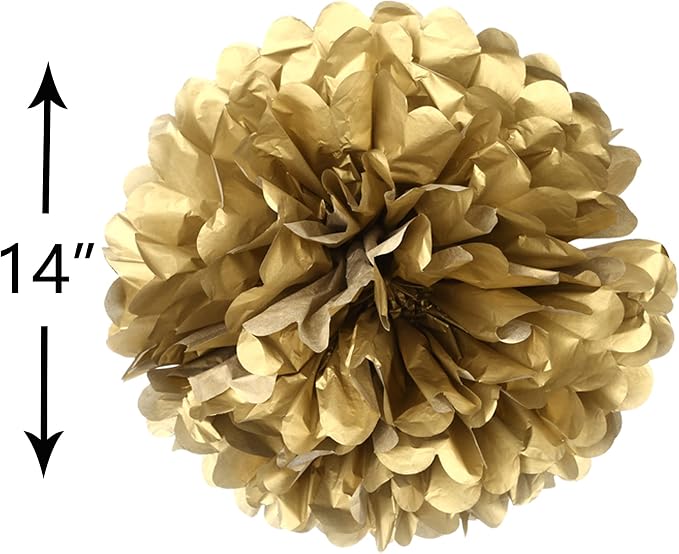 14" Red and Gold Tissue Pom Poms Kit DIY Decorative Paper Flowers Ball - Image 2