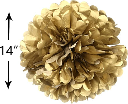 14" Red and Gold Tissue Pom Poms Kit DIY Decorative Paper Flowers Ball - Image 2