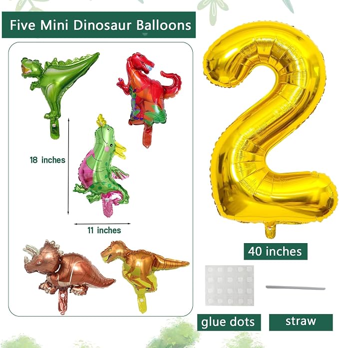 LilyZheng Dinosaur Number 2 Balloon, 40 Inch Large Gold Foil Number Balloon - Image 2