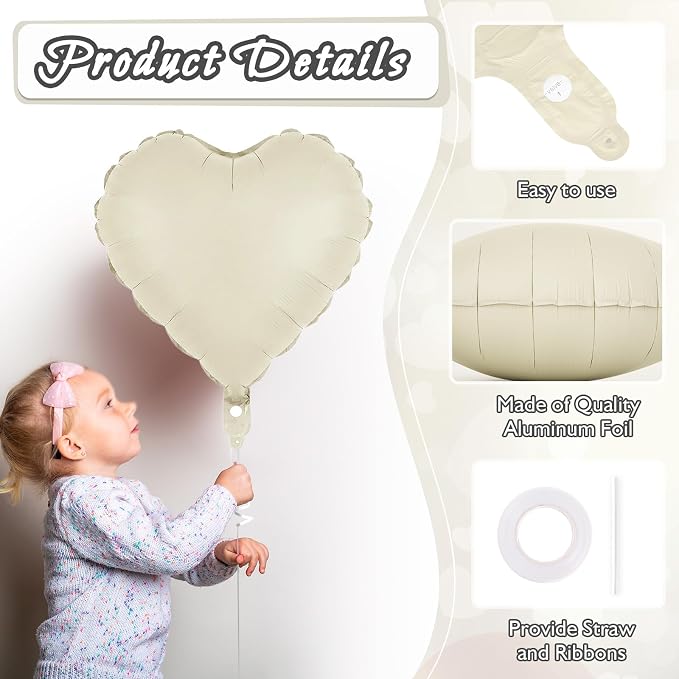 12 Pcs Cream Heart Balloons, 18 Inch Heart Foil Balloons Love Balloon Valentine - Image 5