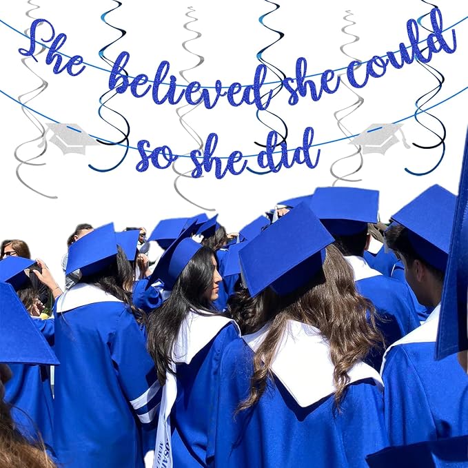 Navy-Blue Silver Party-Decorations Graduation Banner-Streamers - Image 7