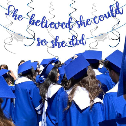 Navy-Blue Silver Party-Decorations Graduation Banner-Streamers - Image 7