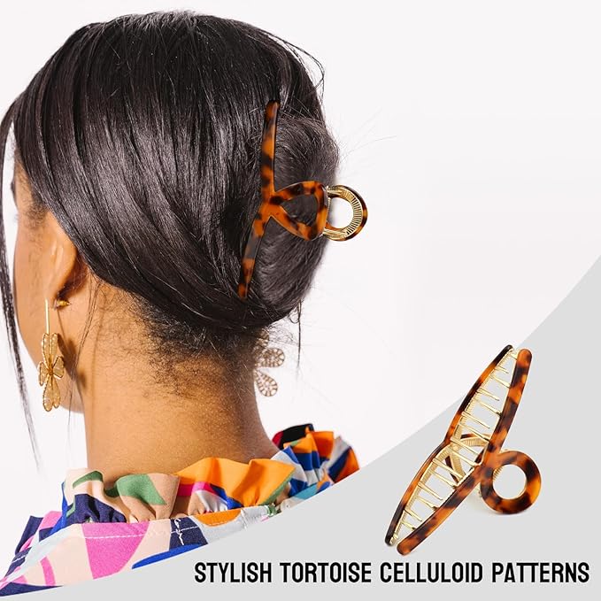 Large Claw Clips - Metal Hair Clips for Women - Gold Claw Clip for Thick Hair - Strong Hold Big Claw Clips for Women Girls - Orange