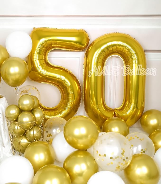 AULE 40 Inch Gold 50 Balloon Number Foil 0-9 Birthday Big Numbers | Birthday - Image 4