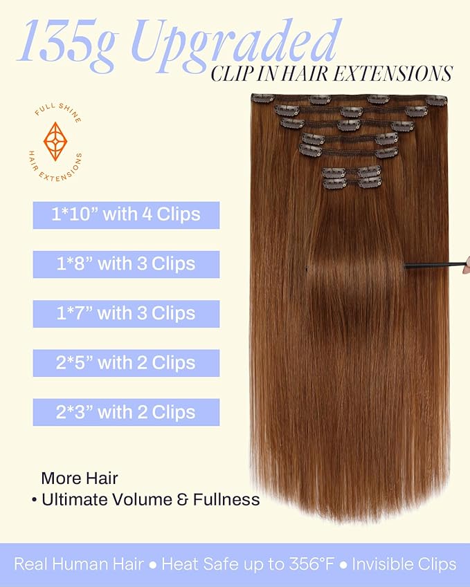 Full Shine Strawberry Blonde Hair Extensions Clip ins 16 Inch Clip in Extensions Real Human Hair Red Brown Auburn 135 G 7 Pcs