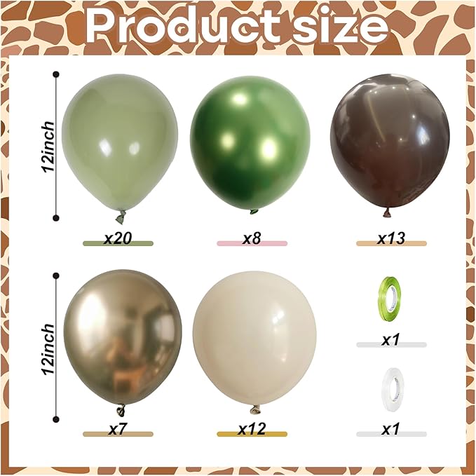 Sage Green Brown Safari Balloons, Camo Army Hunting Balloons - Image 2