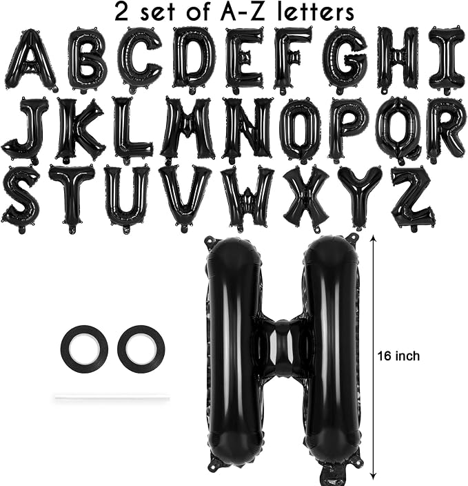 52 Pcs Black Letter Balloons, 16 Inch Foil Alphabet Letter Balloons, Letter A-Z - Image 2