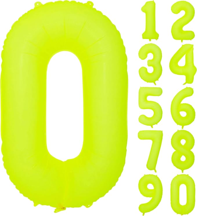 40 IN Fluorescent Yellow Number 0 Balloon Neon Yellow 0 Foil Balloon | by YOIOZAIZAI