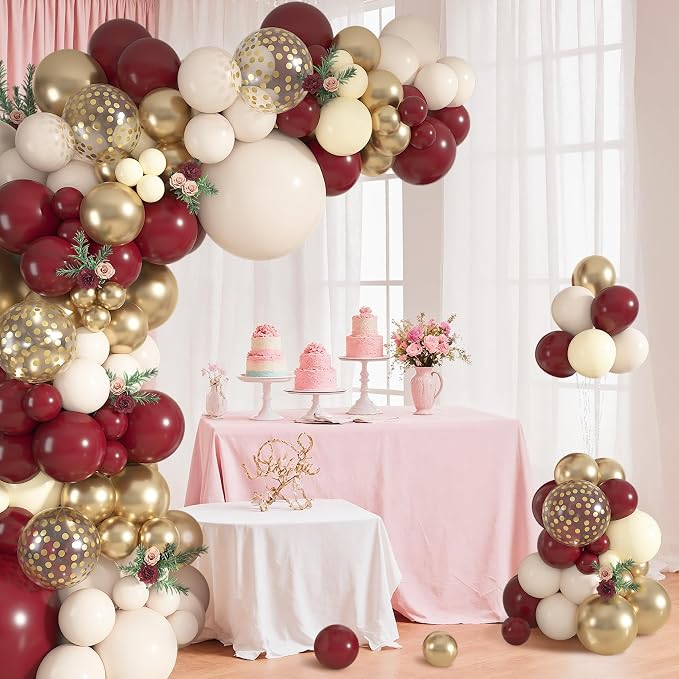 152Pcs Burgundy Balloons Arch Kit Different Size | Burgundy Maroon Sand White - Image 6