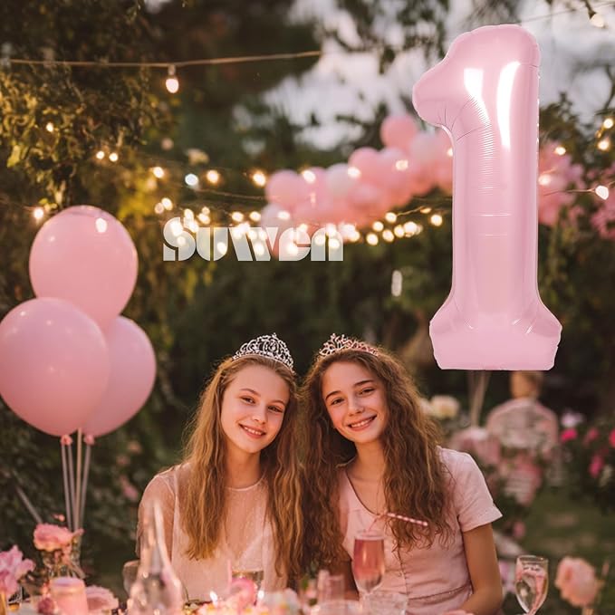 SUWEN 40 Inch Pink Large 1 Balloon Numbers Big Foil Helium Number Balloons 0-9 - Image 3